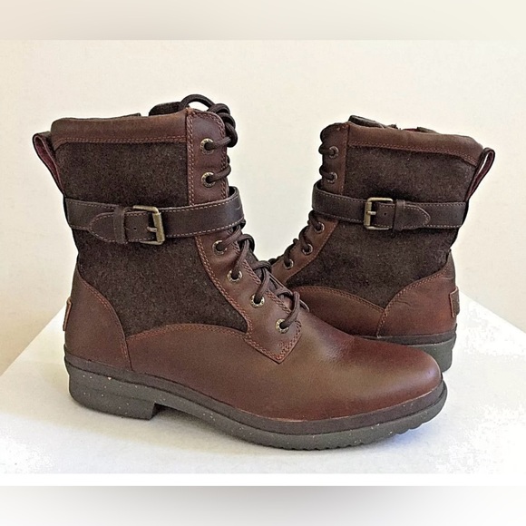 UGG KESEY CHESTNUT BROWN WATERPROOF SHEARLING LINED BOOTS - Picture 1 of 5